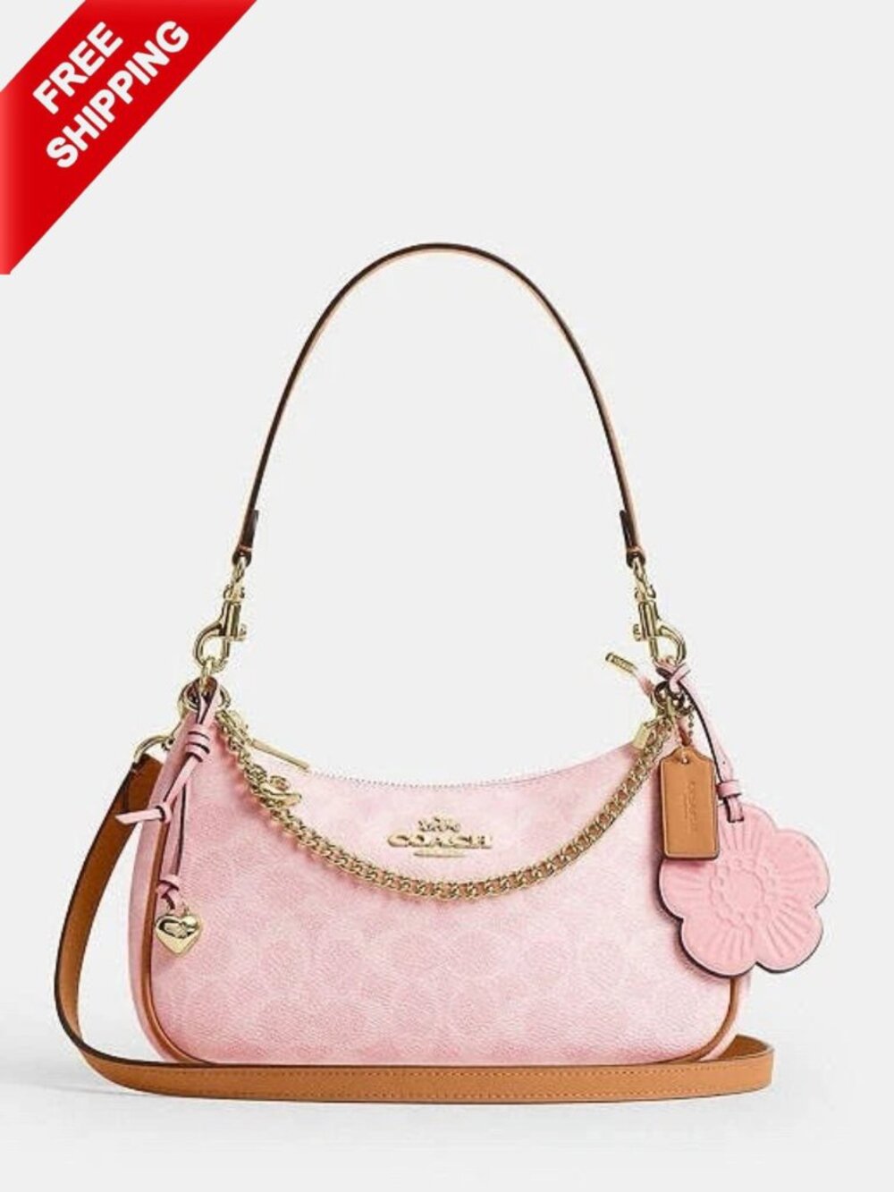NWT Coach Gold Powder Pink Teri Shoulder Bag Signature with Charms CEA20 2026